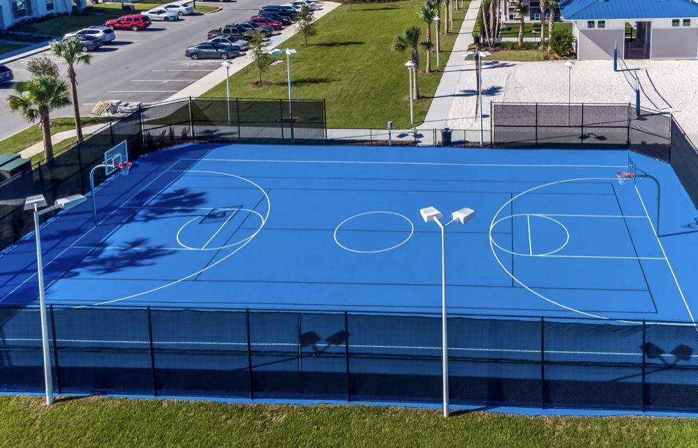 Aerial view of the multi-use basketball and sports court at Windsor Island Resort